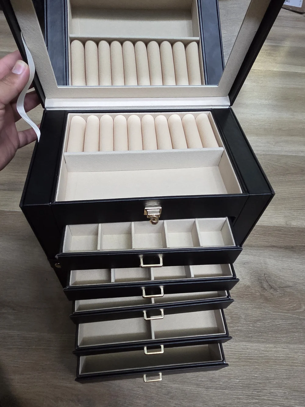 🌟 NEW HARWOO 6-Layer Jewelry Box Organizer w/ Mirror & 5 Drawers - Black 🌟